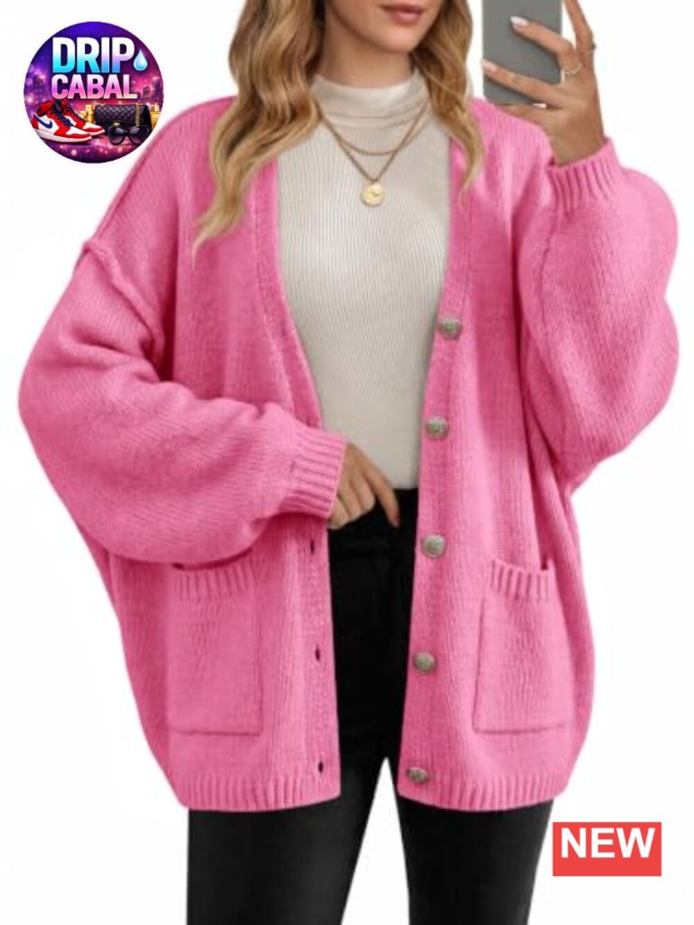 Oversized Button Up Cardigan Chunky Knit Lantern Sleeve Fall Sweater